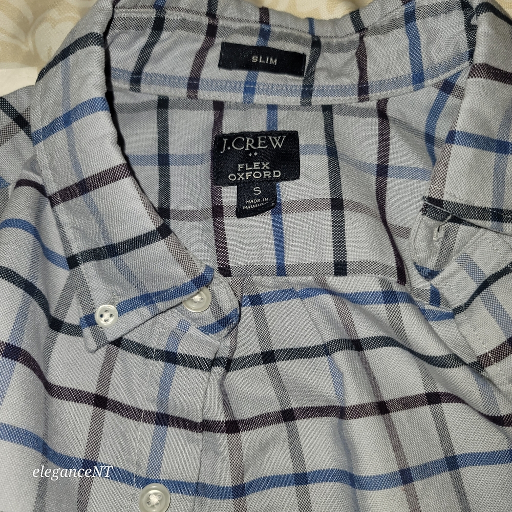 JCrew Blue Men's Blue Plaid Flex Oxford Shirt Sz: Small Slim - Picture 5 of 12
